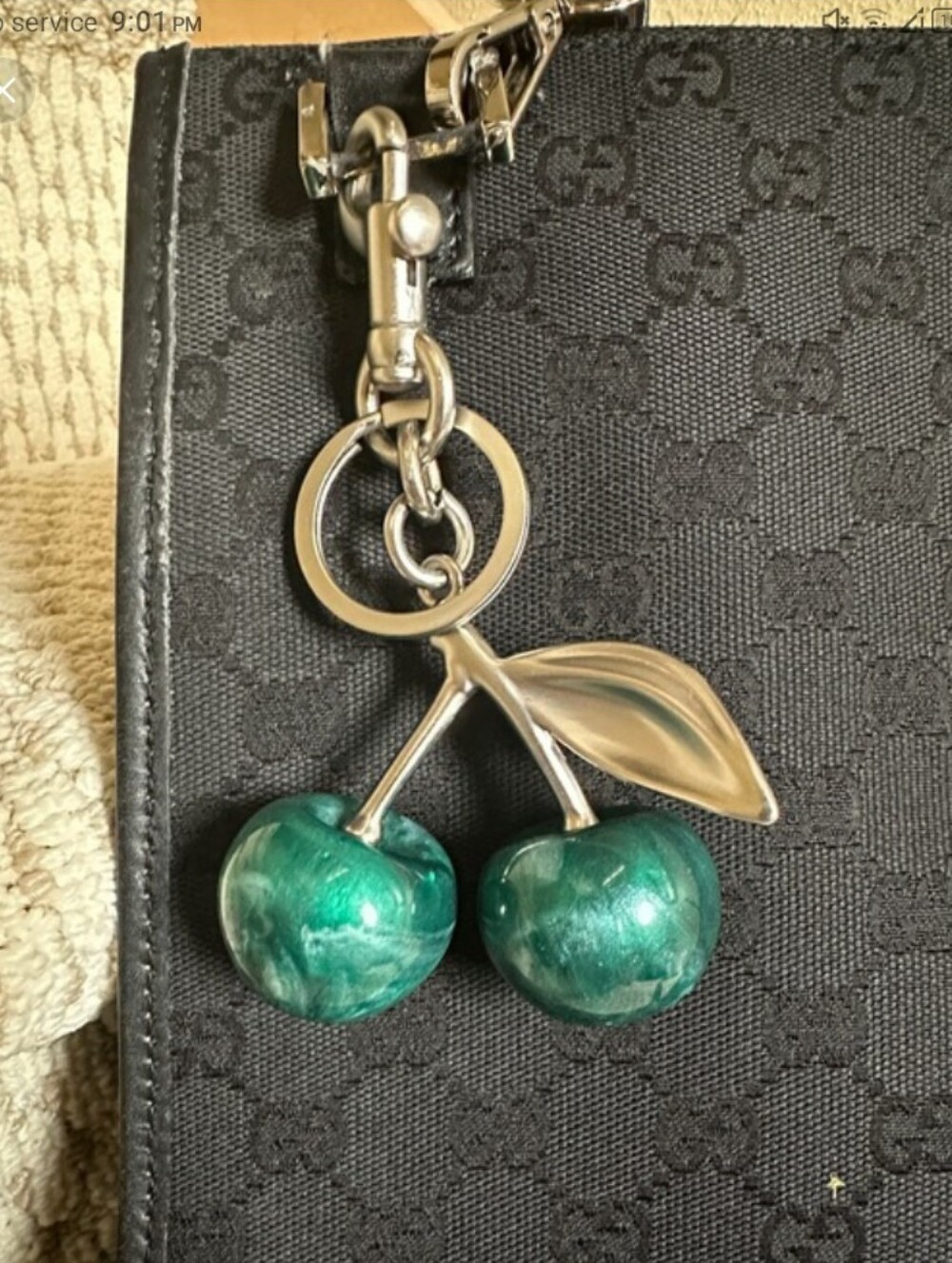 Cherry Bag Charm Keychain-(Silver Teal Green) 🩶💚